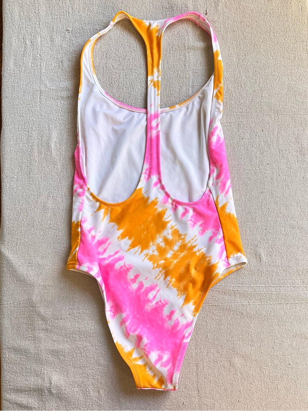 Aerie Pink Yellow White Tie Dye One Piece Swimsuit Racerback Women’s Small - Picture 6 of 6
